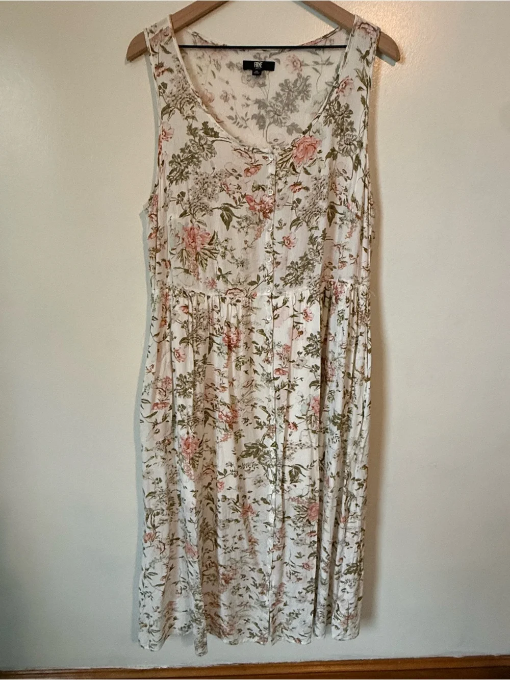 Frye Cream Maxi Dress with Pink Floral Print - Picture 2 of 8